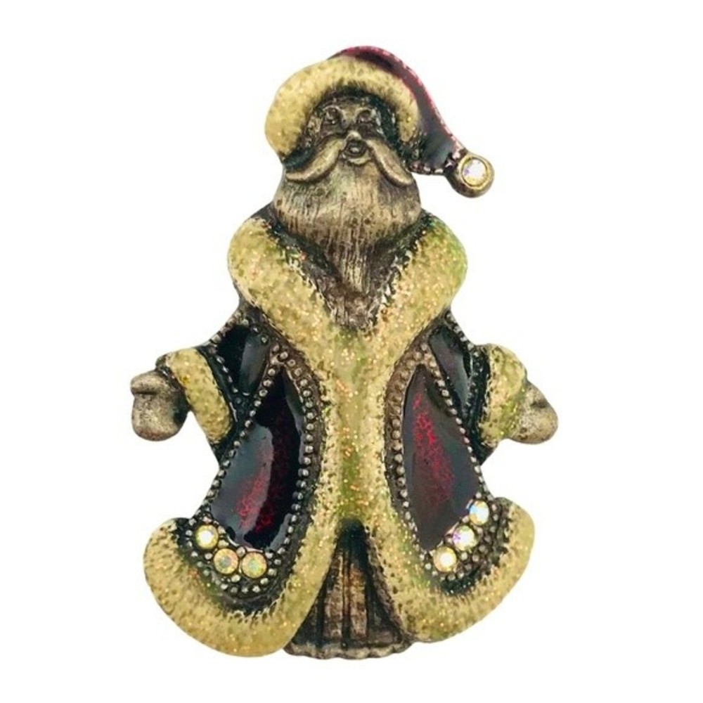 VTG "TC" Santa Brooch Silver Tone Pewter Enamel Christmas Brooch Tanya Creations